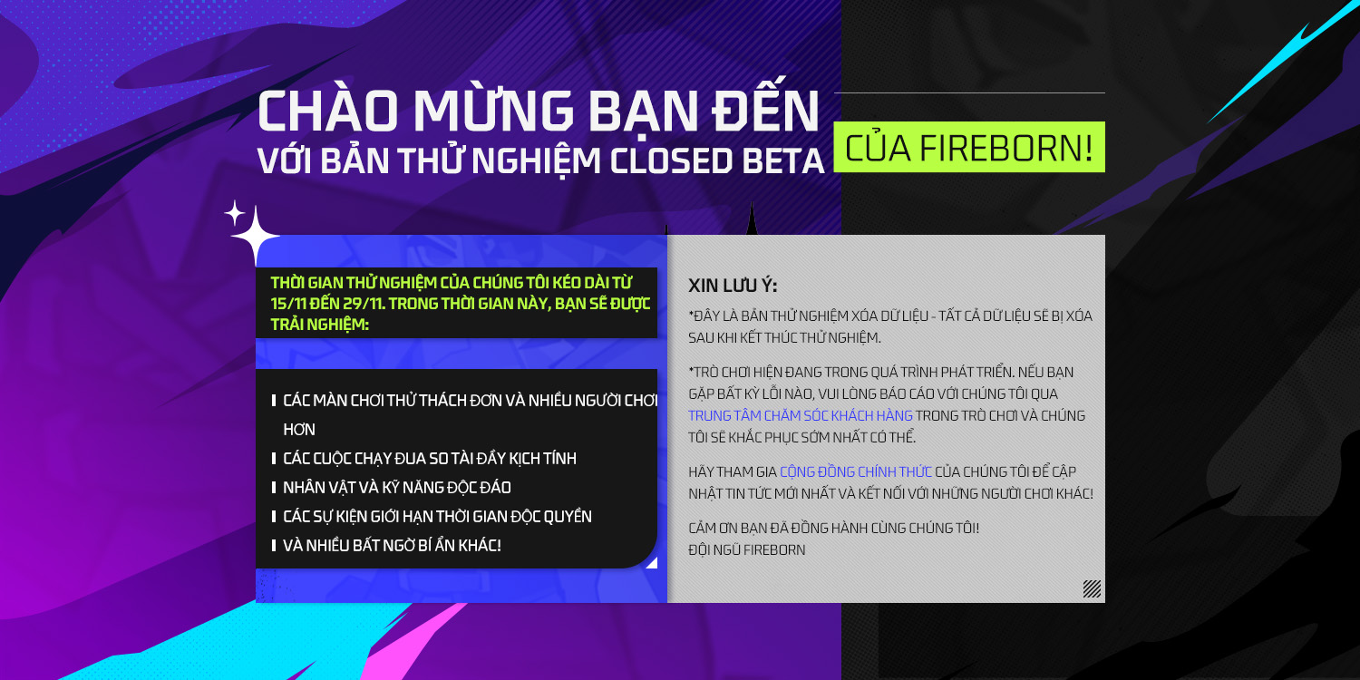 Chào mừng bạn đến với bản thử nghiệm Closed Beta của Fireborn!