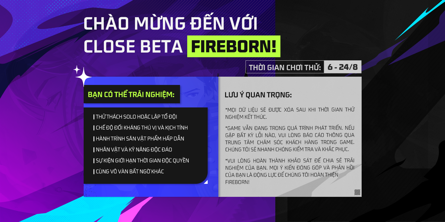 Chào mừng bạn đến với bản thử nghiệm Closed Beta của Fireborn!